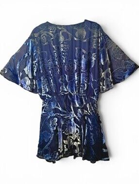 Free People Manuka Burnout Velvet Mini Dress Blue/Black Medium EUC